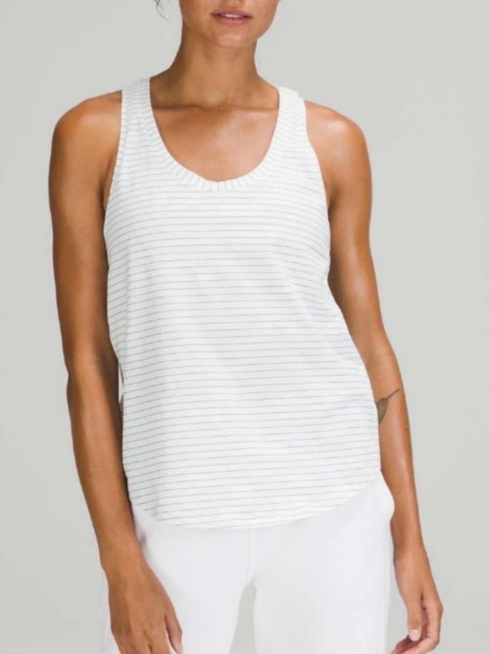 Lululemon Love Tank Top Green White Stripe Stretch Cotton Racerback Sz 2 NWT